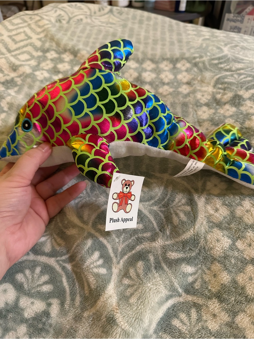 Multicolor Scale-Pattern Dolphin Plush